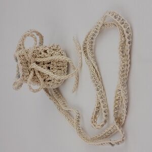 Mini Cream Gray Crocheted Drawstring Necklace Pouch